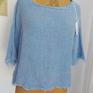 Blue Raw Edge Knit Top
